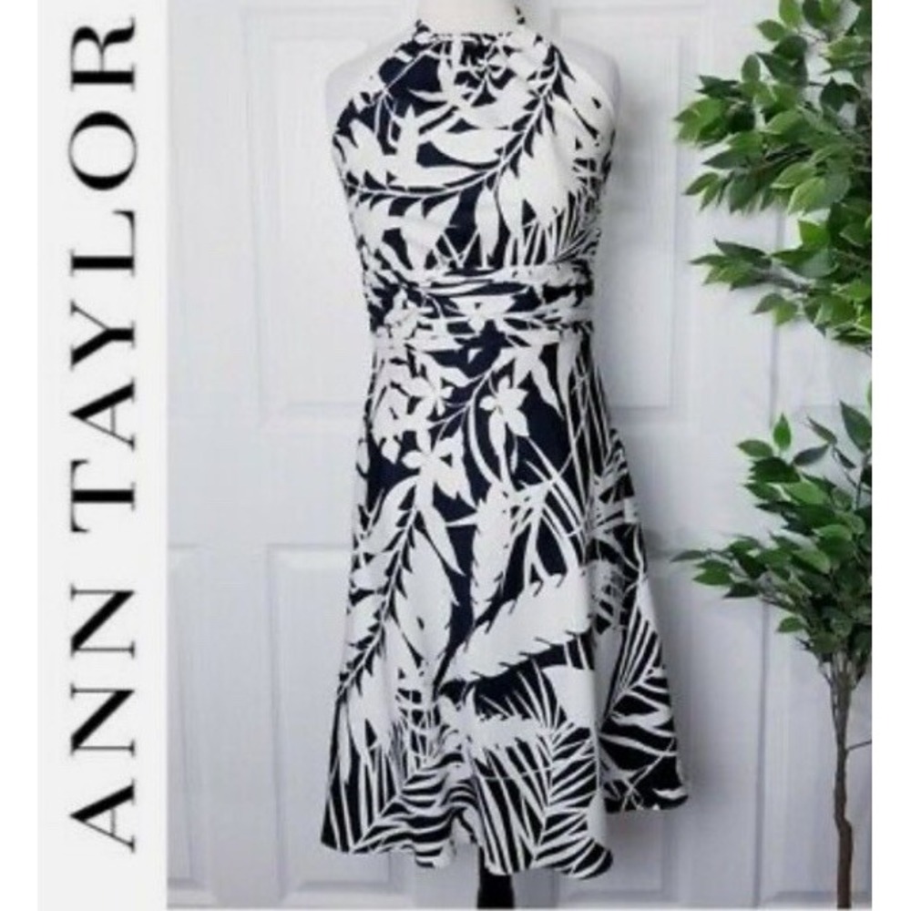 Ann Taylor Women's Brown & Ivory Floral Strapless Halter Dress 6